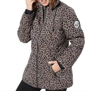 Arctic Expedition Horizontal Quilted Down Coat Mocha Leopard Regular